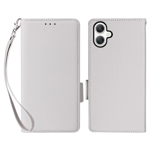For Samsung Galaxy A08 5G / A08 4G / A07 4G Case with Wrist Strap Litchi Texture PU Leather Wallet Phone Cover - White - 1