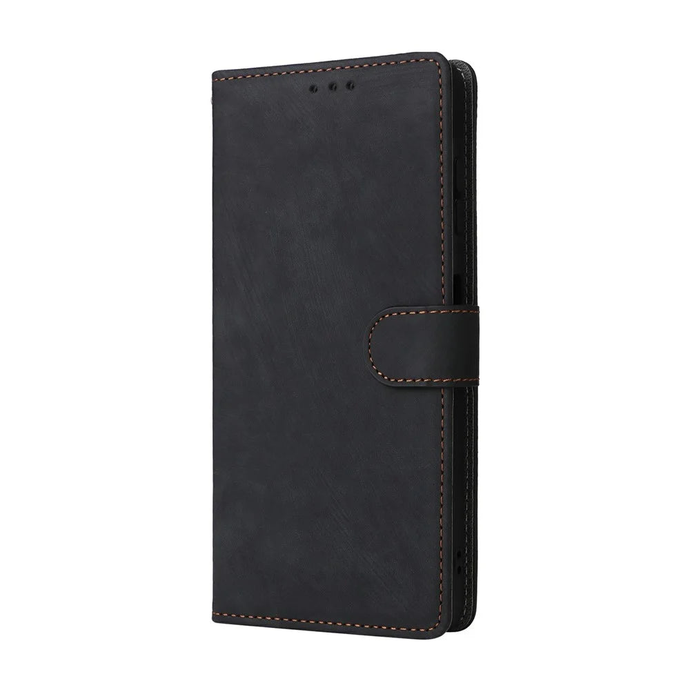 For Samsung Galaxy A08 5G / A08 4G / A07 4G Case Wallet RFID Blocking PU Leather Phone Cover Stand with Strap - Black - 6