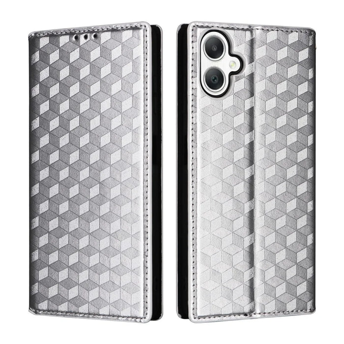 For Samsung Galaxy A08 5G / A08 4G / A07 4G Case Wallet Rhombus Imprint Leather Phone Cover - Silver - 1