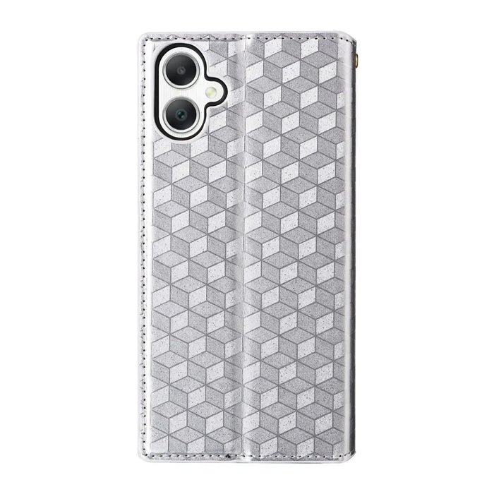 For Samsung Galaxy A08 5G / A08 4G / A07 4G Case Wallet Rhombus Imprint Leather Phone Cover - Silver - 7