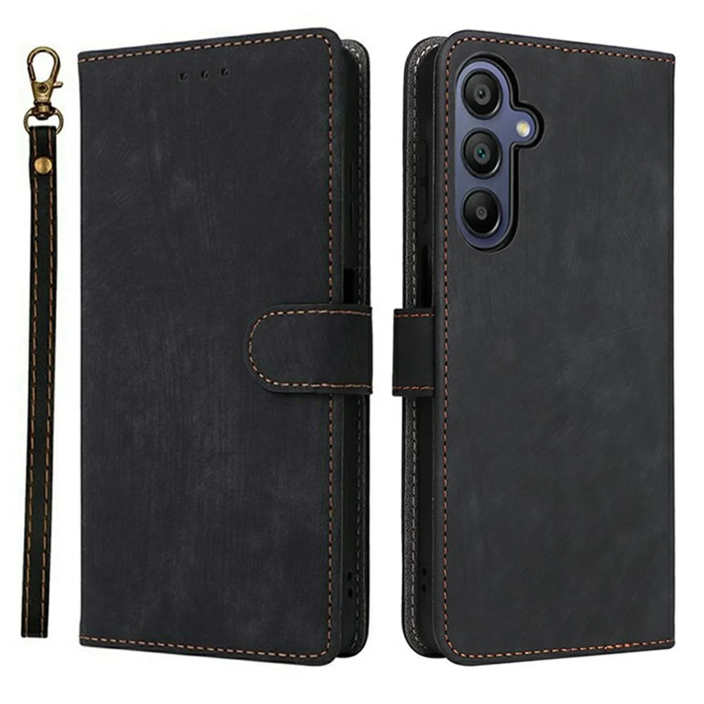 For Samsung Galaxy A18 5G / A18 4G / A17 5G / A17 4G Case Wallet RFID Blocking PU Leather Phone Cover Stand with Strap - Black - 1