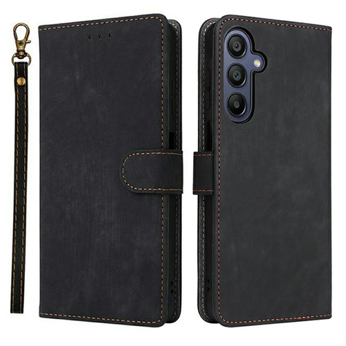 For Samsung Galaxy A18 5G / A18 4G / A17 5G / A17 4G Case Wallet RFID Blocking PU Leather Phone Cover Stand with Strap - Black - 1