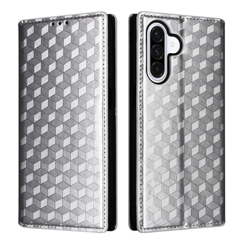 For Samsung Galaxy A18 5G / A18 4G / A17 5G / A17 4G Case Wallet Rhombus Imprint Leather Phone Cover - Silver - 1