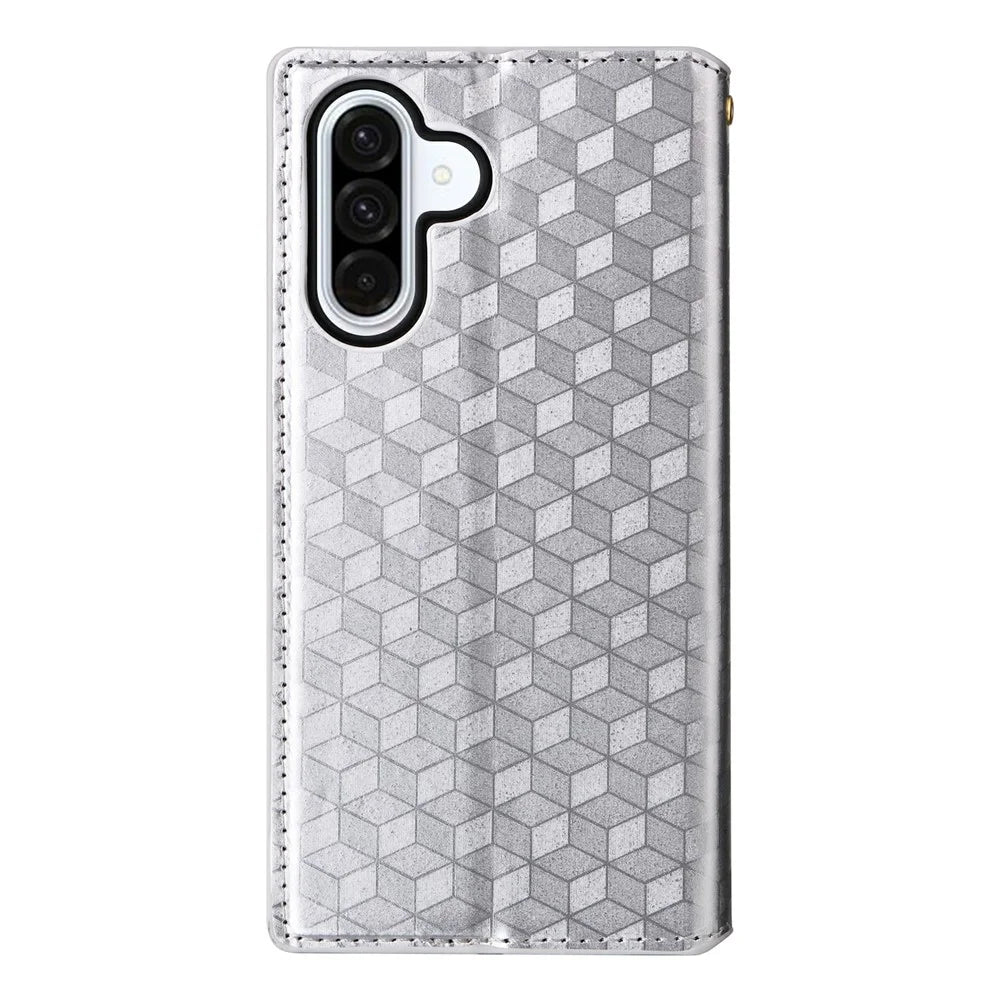 For Samsung Galaxy A18 5G / A18 4G / A17 5G / A17 4G Case Wallet Rhombus Imprint Leather Phone Cover - Silver - 7