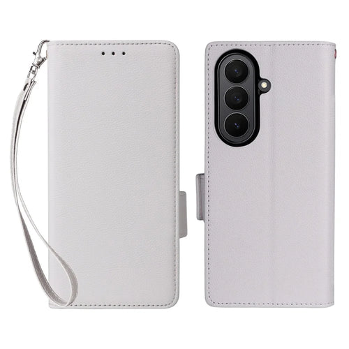 For Samsung Galaxy Z Fold7 5G Case with Wrist Strap Litchi Texture PU Leather Wallet Phone Cover - White - 1