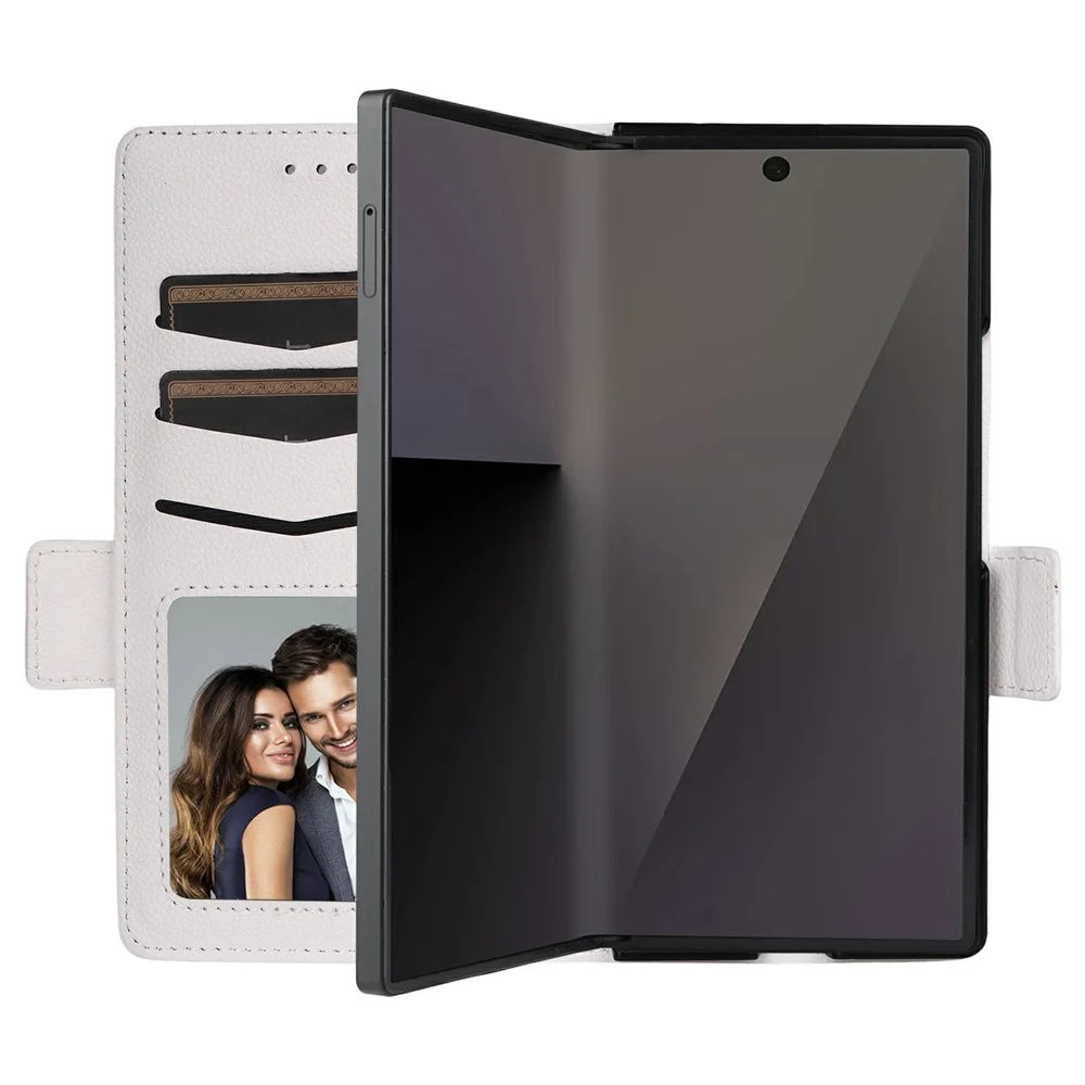 For Samsung Galaxy Z Fold7 5G Case with Wrist Strap Litchi Texture PU Leather Wallet Phone Cover - White - 2