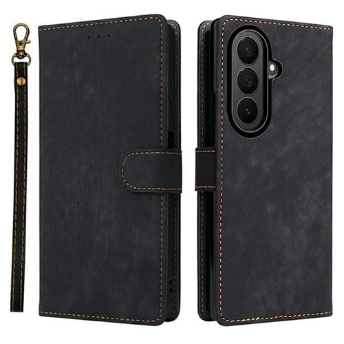 For Samsung Galaxy Z Fold7 5G Case Wallet RFID Blocking PU Leather Phone Cover Stand with Strap - Black - 1