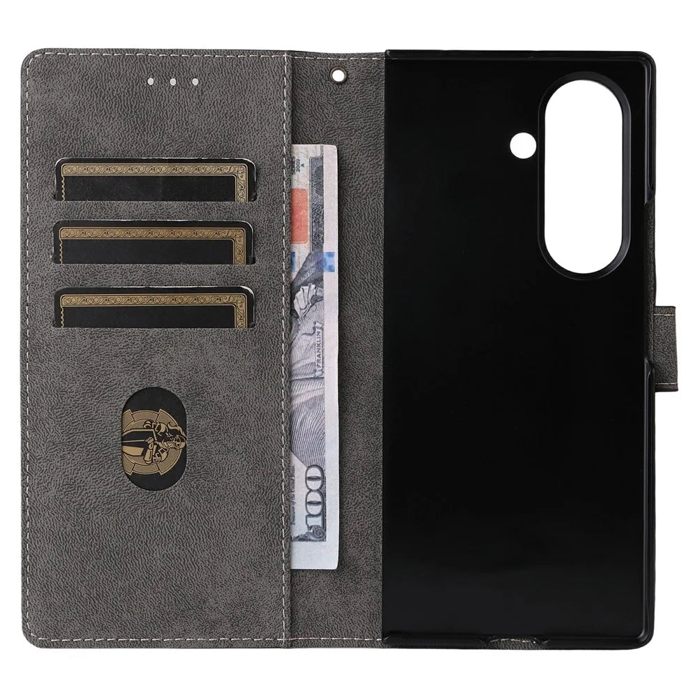 For Samsung Galaxy Z Fold7 5G Case Wallet RFID Blocking PU Leather Phone Cover Stand with Strap - Black - 4