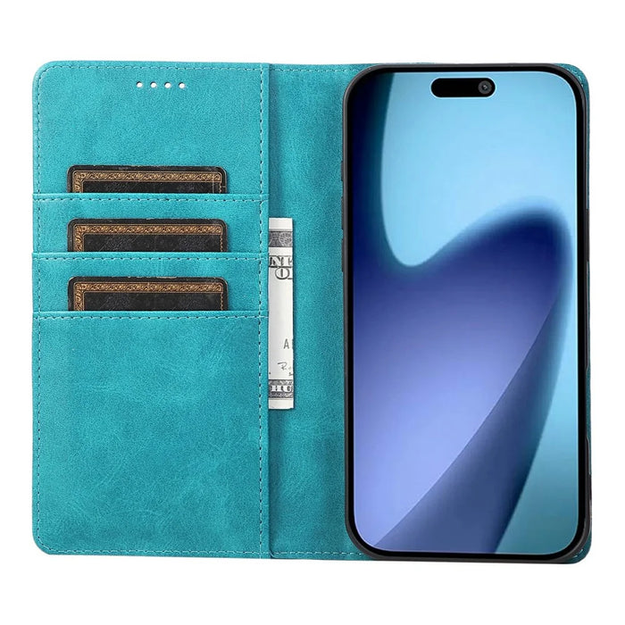 For iPhone 18 Pro / 17 Pro Case RFID Blocking PU Leather Phone Wallet Cover - Peacock Blue - 2