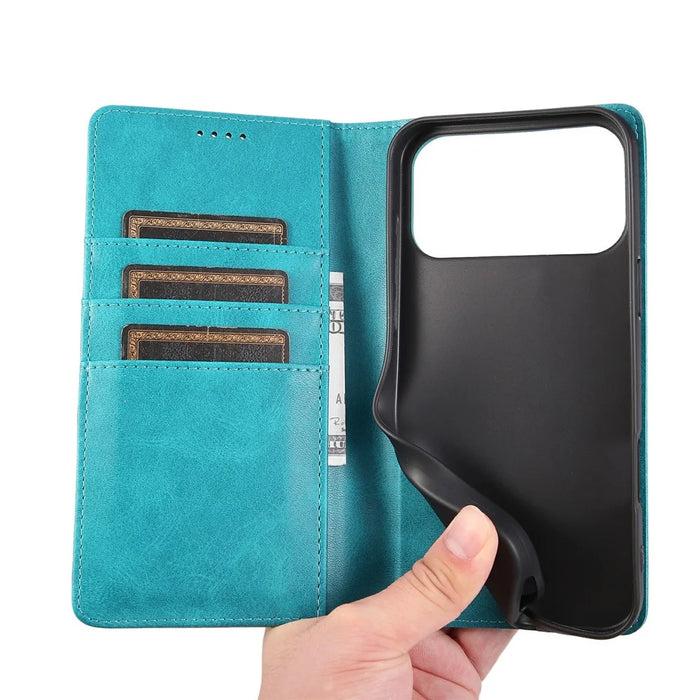 For iPhone 18 Pro / 17 Pro Case RFID Blocking PU Leather Phone Wallet Cover - Peacock Blue - 6
