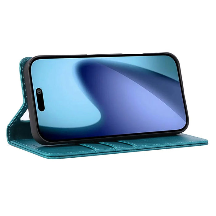For iPhone 18 Pro Max / 17 Pro Max Case RFID Blocking PU Leather Phone Wallet Cover - Peacock Blue - 3