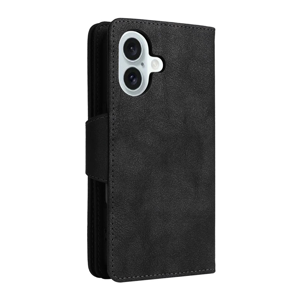 For iPhone 17 Case Zipper Wallet Rivet Decor Leather Phone Cover with Wrist Strap - Black - 7