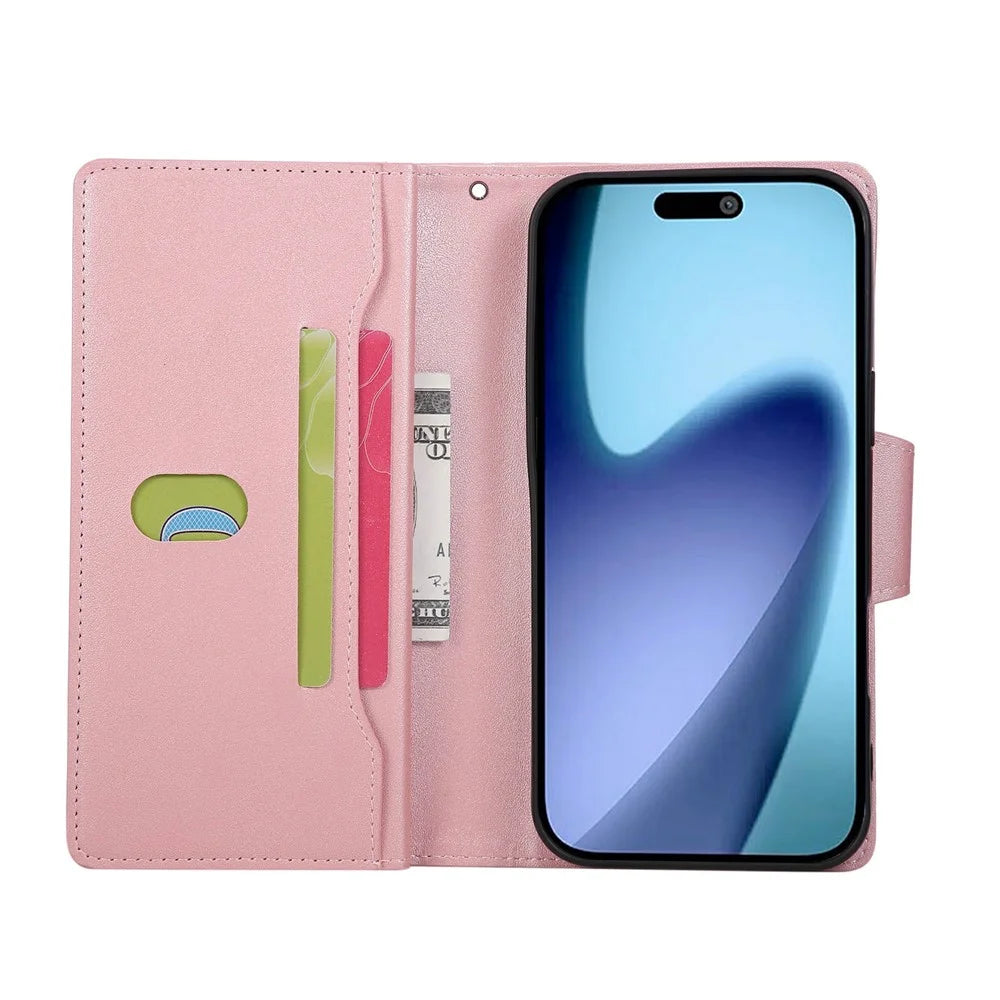 For iPhone Air Case Zipper Wallet Rivet Decor Leather Phone Cover with Wrist Strap - Rose Gold - 2