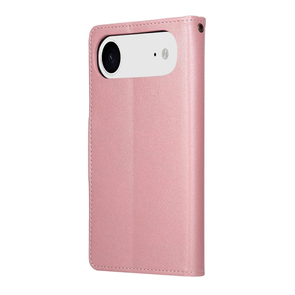 For iPhone Air Case Zipper Wallet Rivet Decor Leather Phone Cover with Wrist Strap - Rose Gold - 7