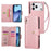 For iPhone 18 Pro / 17 Pro Case Zipper Wallet Rivet Decor Leather Phone Cover with Wrist Strap - Rose Gold - 1