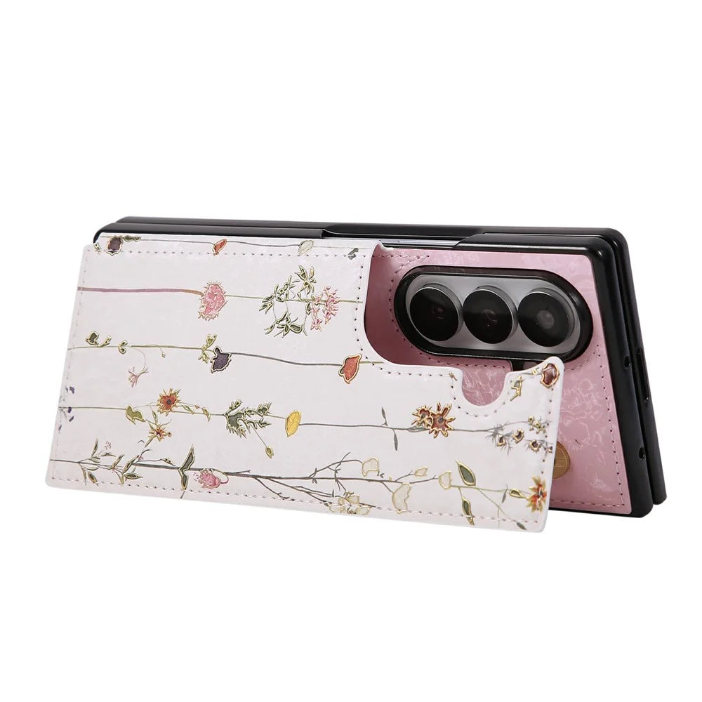 For Samsung Galaxy Z Fold7 5G Case Flower Leather PC RFID Blocking Phone Cover Card Slots - Dried Flower - 4