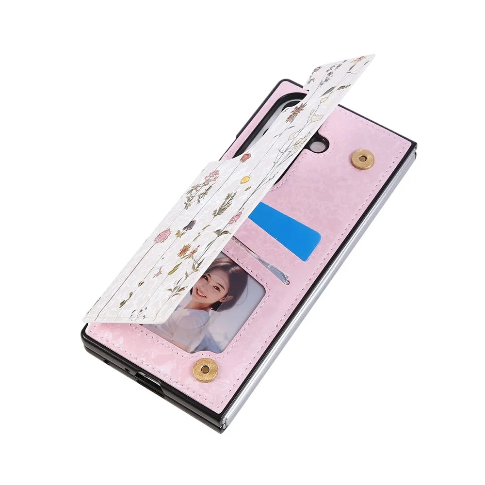 For Samsung Galaxy Z Fold7 5G Case Flower Leather PC RFID Blocking Phone Cover Card Slots - Dried Flower - 5