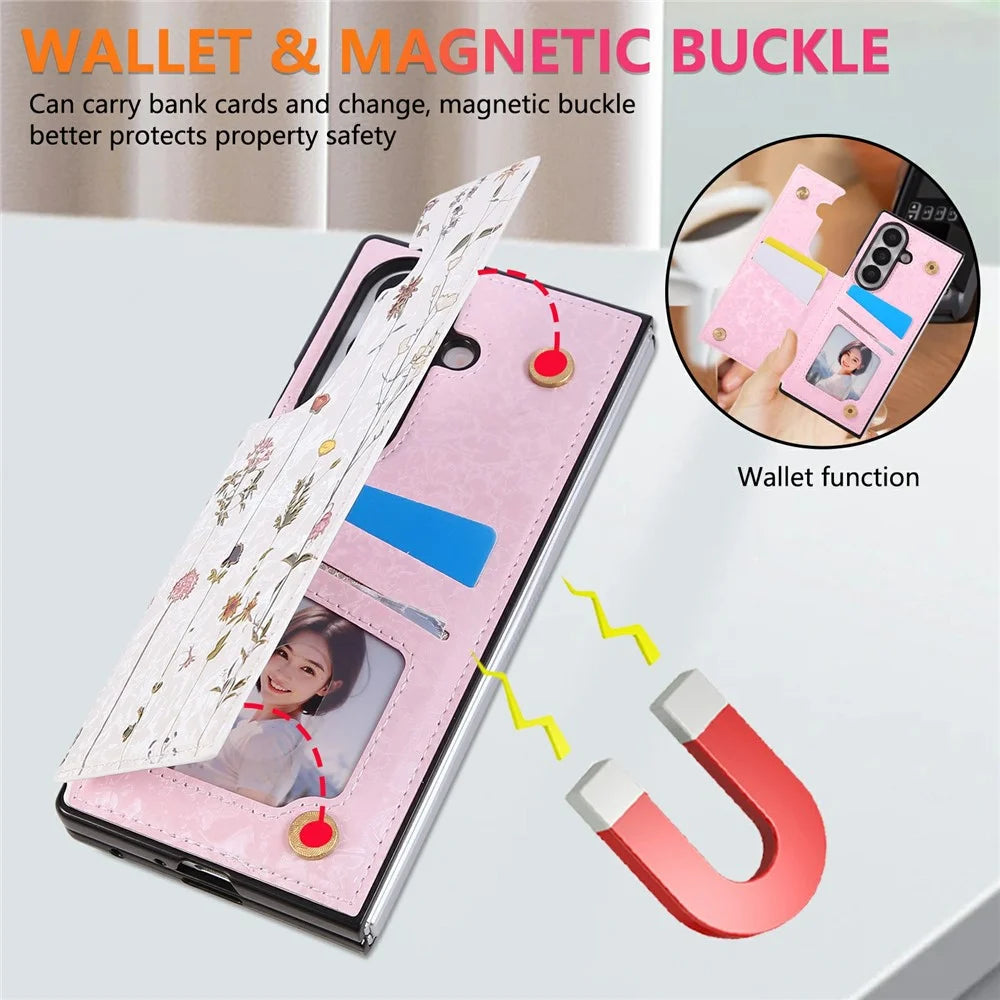For Samsung Galaxy Z Fold7 5G Case Flower Leather PC RFID Blocking Phone Cover Card Slots - Dried Flower - 6