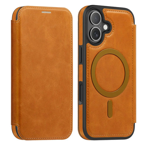 For iPhone 17 Case Compatible with MagSafe RFID Blocking Card Holder Leather Phone Cover - Brown - 1