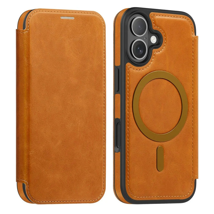 For iPhone 17 Case Compatible with MagSafe RFID Blocking Card Holder Leather Phone Cover - Brown - 1