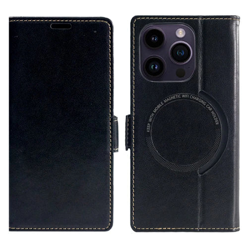 For iPhone 15 Pro Case Compatible with MagSafe Wallet Stand Leather Flip Phone Cover - Black - 1