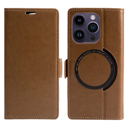 For iPhone 15 Pro Max Case Compatible with MagSafe Wallet Stand Leather Flip Phone Cover - Dark Brown - 1