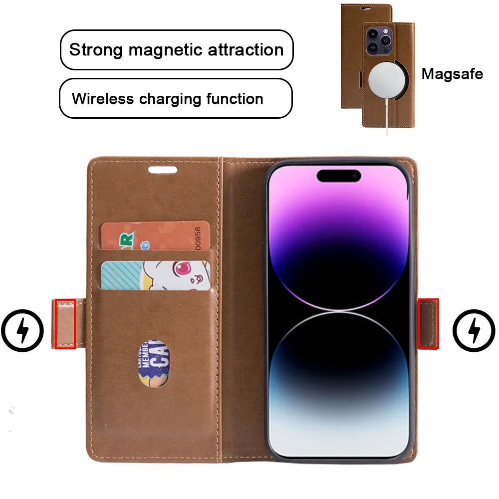 For iPhone 15 Pro Max Case Compatible with MagSafe Wallet Stand Leather Flip Phone Cover - Dark Brown - 2