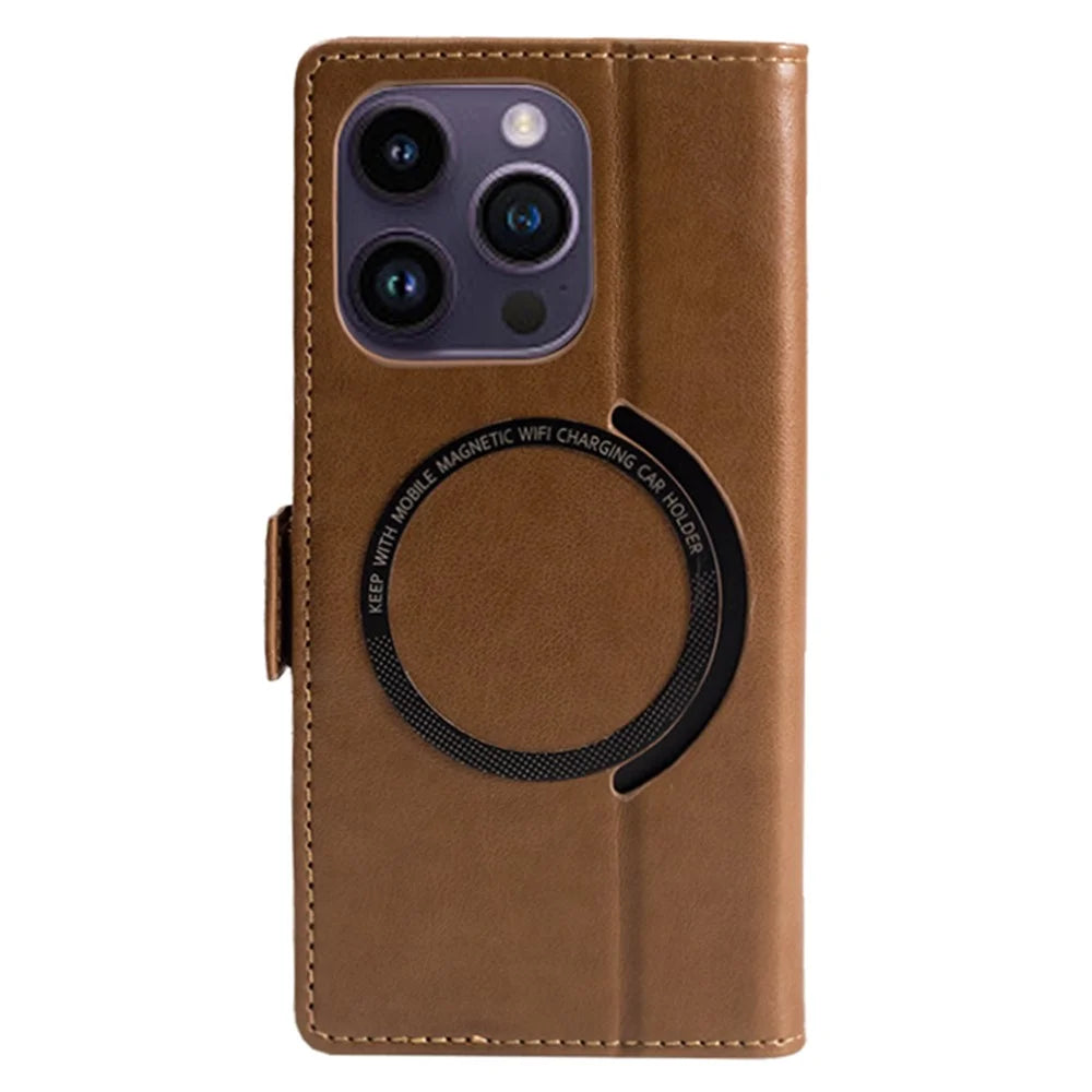 For iPhone 15 Pro Max Case Compatible with MagSafe Wallet Stand Leather Flip Phone Cover - Dark Brown - 7