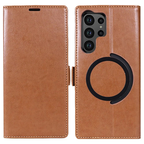 For Samsung Galaxy S25 Ultra Magnetic Case Wallet Stand Leather Flip Phone Cover - Dark Brown - 1