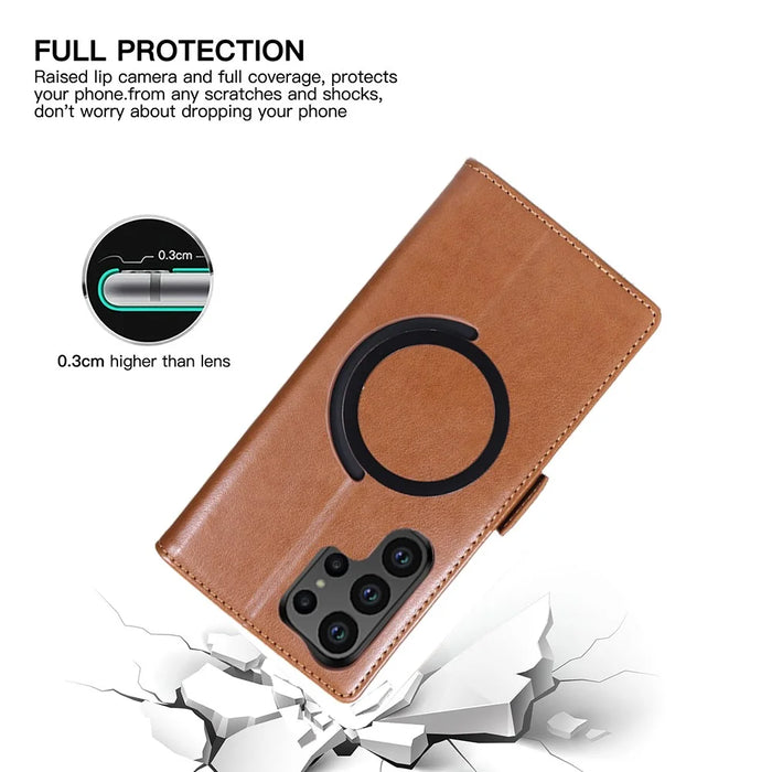 For Samsung Galaxy S25 Ultra Magnetic Case Wallet Stand Leather Flip Phone Cover - Dark Brown - 6