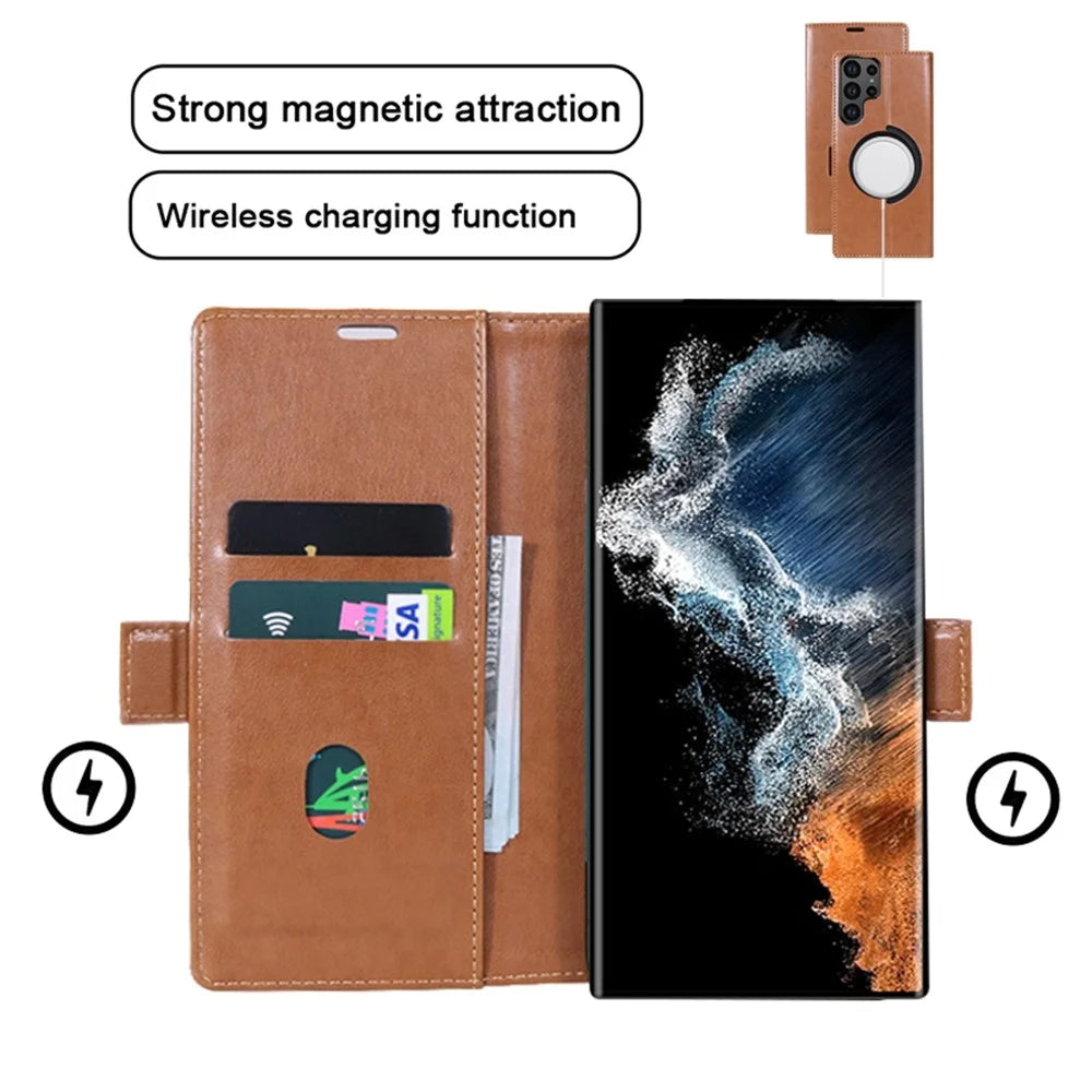 For Samsung Galaxy S24 Ultra Magnetic Case Wallet Stand Leather Flip Phone Cover - Dark Brown - 2