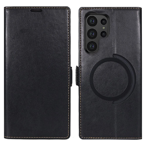 For Samsung Galaxy S23 Ultra Magnetic Case Wallet Stand Leather Flip Phone Cover - Black - 1