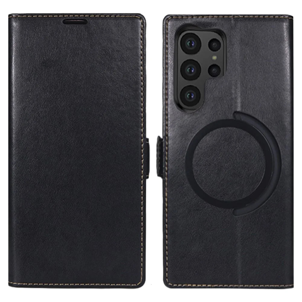 For Samsung Galaxy S23 Ultra Magnetic Case Wallet Stand Leather Flip Phone Cover - Black - 1