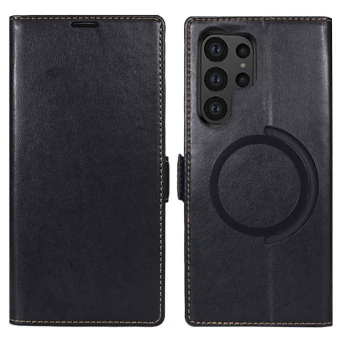 For Samsung Galaxy S23 Ultra Magnetic Case Wallet Stand Leather Flip Phone Cover - Black - 1