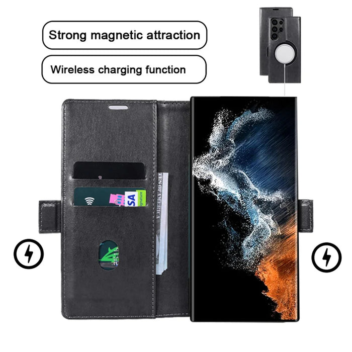 For Samsung Galaxy S23 Ultra Magnetic Case Wallet Stand Leather Flip Phone Cover - Black - 2