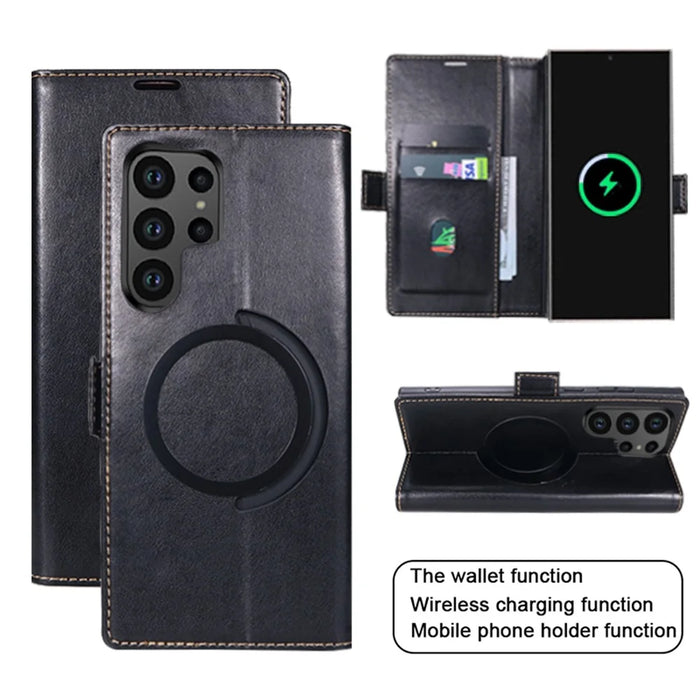 For Samsung Galaxy S23 Ultra Magnetic Case Wallet Stand Leather Flip Phone Cover - Black - 3