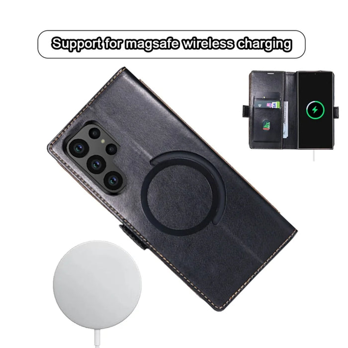 For Samsung Galaxy S23 Ultra Magnetic Case Wallet Stand Leather Flip Phone Cover - Black - 4