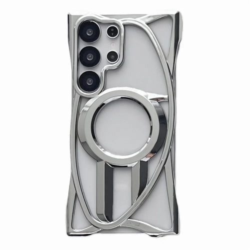 For Samsung Galaxy S25 Ultra Magnetic Case Frameless Electroplated Hollow Design TPU Phone Cover - Silver - 1