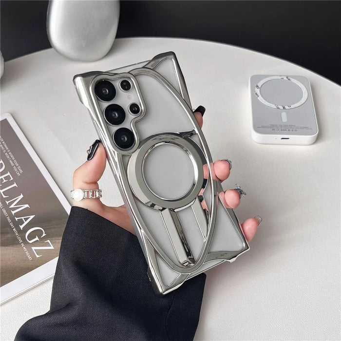 For Samsung Galaxy S25 Ultra Magnetic Case Frameless Electroplated Hollow Design TPU Phone Cover - Silver - 2