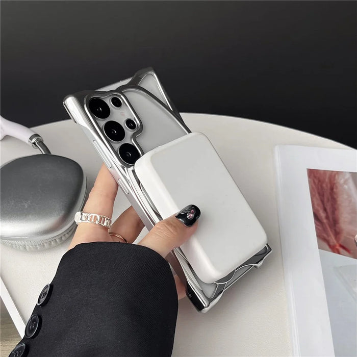 For Samsung Galaxy S25 Ultra Magnetic Case Frameless Electroplated Hollow Design TPU Phone Cover - Silver - 4