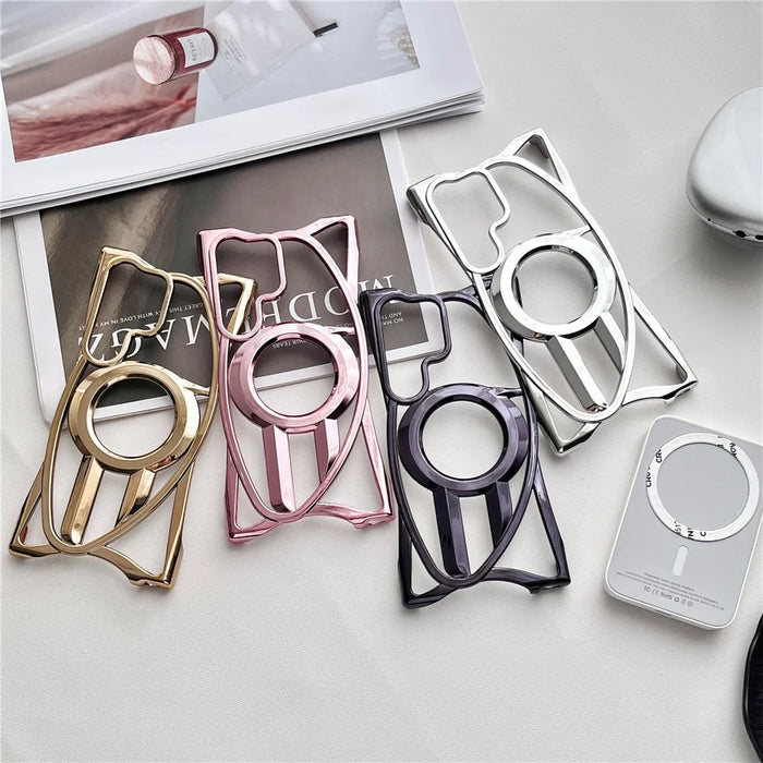 For Samsung Galaxy S25 Ultra Magnetic Case Frameless Electroplated Hollow Design TPU Phone Cover - Silver - 5