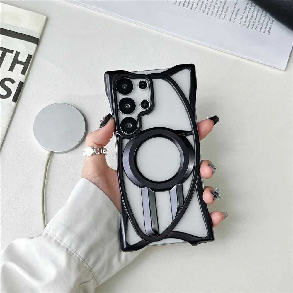 For Samsung Galaxy S24 Ultra Matte Magnetic Case Frameless Electroplated Hollow Design TPU Phone Cover - Black - 3