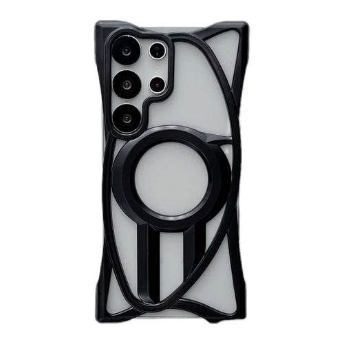 For Samsung Galaxy S25 Ultra Matte Magnetic Case Frameless Electroplated Hollow Design TPU Phone Cover - Black - 1