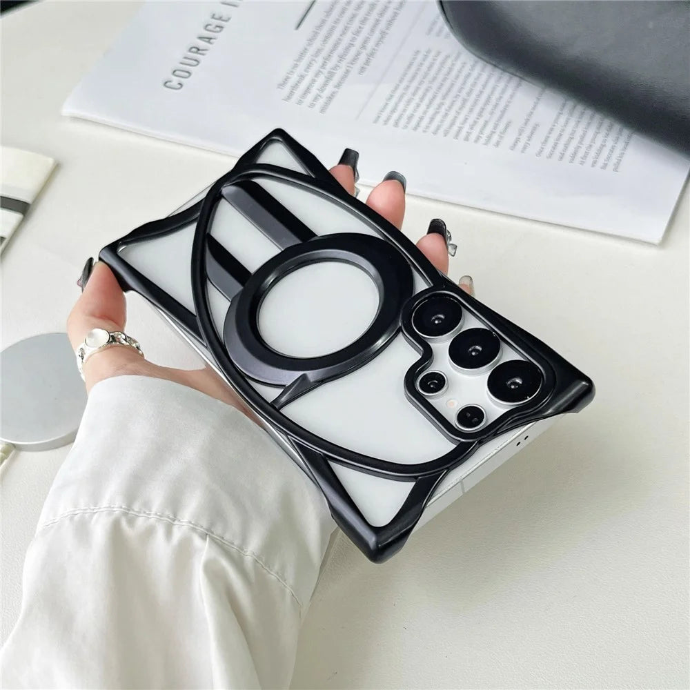 For Samsung Galaxy S25 Ultra Matte Magnetic Case Frameless Electroplated Hollow Design TPU Phone Cover - Black - 4