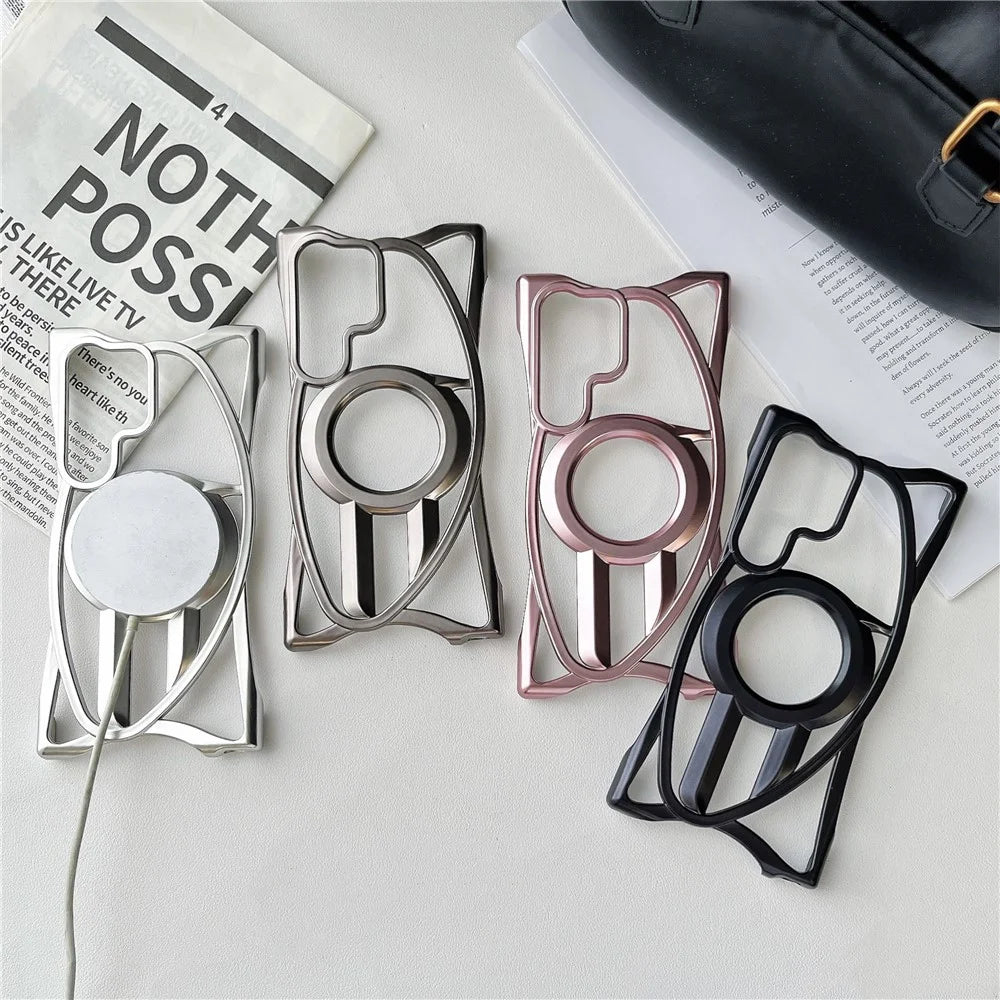 For Samsung Galaxy S25 Ultra Matte Magnetic Case Frameless Electroplated Hollow Design TPU Phone Cover - Black - 5
