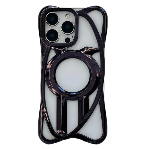 For iPhone 16 Pro Case Compatible with MagSafe Frameless Electroplated Hollow Design TPU Phone Cover - Black - 1