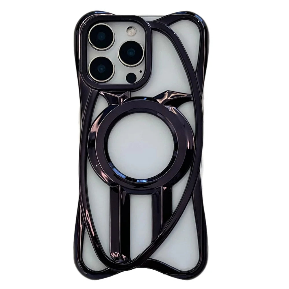For iPhone 16 Pro Case Compatible with MagSafe Frameless Electroplated Hollow Design TPU Phone Cover - Black - 1