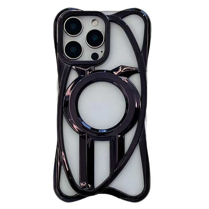 For iPhone 16 Pro Case Compatible with MagSafe Frameless Electroplated Hollow Design TPU Phone Cover - Black - 1