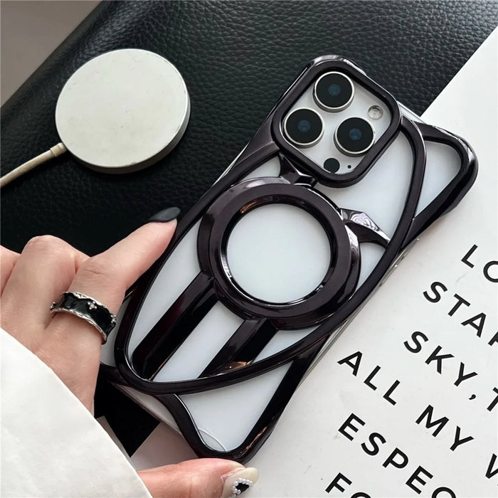 For iPhone 16 Pro Case Compatible with MagSafe Frameless Electroplated Hollow Design TPU Phone Cover - Black - 3