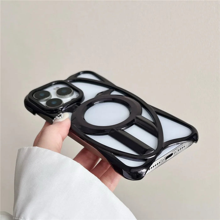 For iPhone 16 Pro Case Compatible with MagSafe Frameless Electroplated Hollow Design TPU Phone Cover - Black - 5